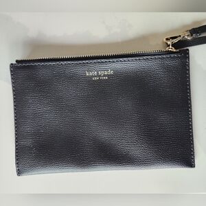 Kate Spade Black Leather Wristlet Pouch with Gold Logo